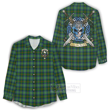 Cranstoun (Cranston) Tartan Women's Casual Shirt with Family Crest Celtic Skull Style - Tartan Vibes Clothing