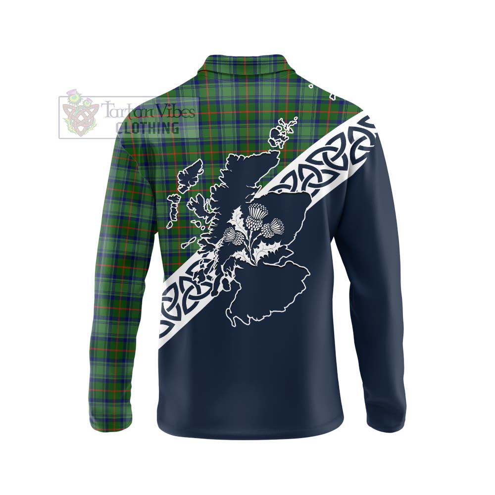Cranstoun (Cranston) Tartan Long Sleeve Polo Shirt Featuring Thistle and Scotland Map - Tartan Vibes Clothing
