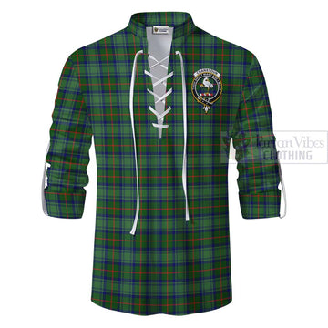 Cranstoun (Cranston) Tartan Ghillie Kilt Shirt with Family Crest and Bearded Skull Holding Bottles of Whiskey - Tartan Vibes Clothing