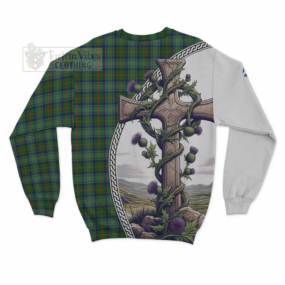 Cranstoun (Cranston) Tartan Sweatshirt with Family Crest and St. Andrew's Cross Accented by Thistle Vines - Tartan Vibes Clothing