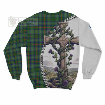 Cranstoun (Cranston) Tartan Sweatshirt with Family Crest and St. Andrew's Cross Accented by Thistle Vines - Tartan Vibes Clothing