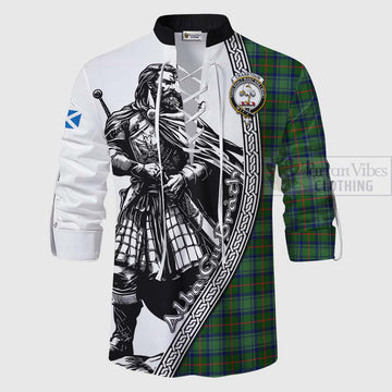 Cranstoun (Cranston) Tartan Clan Crest Ghillie Kilt Shirt with Highlander Warrior Celtic Style - Tartan Vibes Clothing