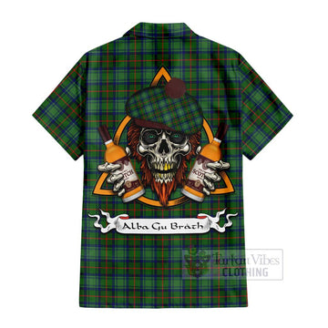 Cranstoun (Cranston) Tartan Hawaiian Shirt with Family Crest and Bearded Skull Holding Bottles of Whiskey - Tartan Vibes Clothing