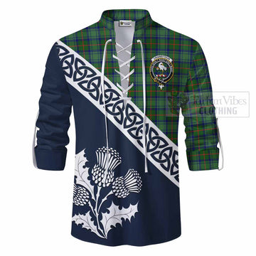 Cranstoun (Cranston) Tartan Ghillie Kilt Shirt Featuring Thistle and Scotland Map - Tartan Vibes Clothing