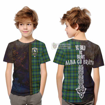 Cranstoun (Cranston) Tartan Family Crest Kid T-Shirt Alba Gu Brath Be Brave Lion Ancient Style