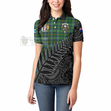 Cranstoun (Cranston) Crest Tartan Women's Polo Shirt with New Zealand Silver Fern Half Style - Tartan Vibes Clothing