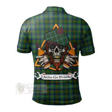 Cranstoun (Cranston) Tartan Polo Shirt with Family Crest and Bearded Skull Holding Bottles of Whiskey - Tartan Vibes Clothing