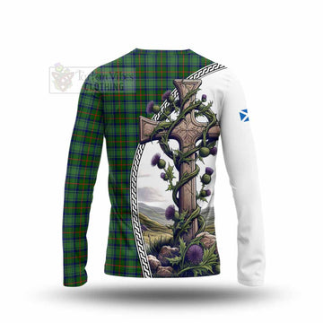 Cranstoun (Cranston) Tartan Long Sleeve T-Shirt with Family Crest and St. Andrew's Cross Accented by Thistle Vines - Tartan Vibes Clothing