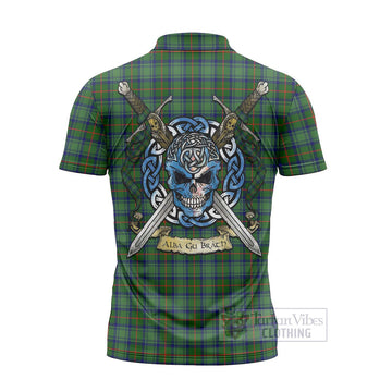 Cranstoun (Cranston) Tartan Zipper Polo Shirt with Family Crest Celtic Skull Style - Tartan Vibes Clothing