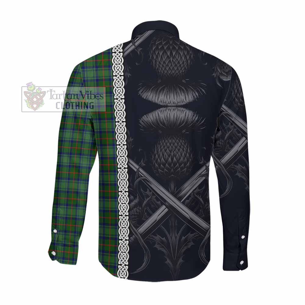 Tartan Vibes Clothing Cranstoun (Cranston) Tartan Long Sleeve Button Shirt with Family Crest Cross Sword Thistle Celtic Vibes