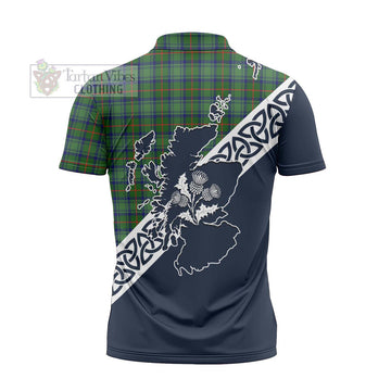 Cranstoun (Cranston) Tartan Zipper Polo Shirt Featuring Thistle and Scotland Map - Tartanvibesclothing Store