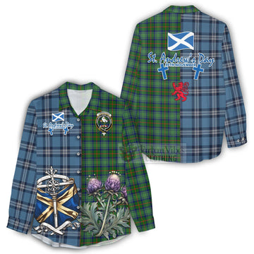 Cranstoun (Cranston) Tartan Women's Casual Shirt Happy St. Andrew's Day Half Tartan Style - Tartan Vibes Clothing