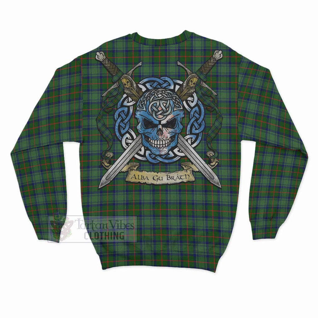 Cranstoun (Cranston) Tartan Sweatshirt with Family Crest Celtic Skull Style - Tartan Vibes Clothing