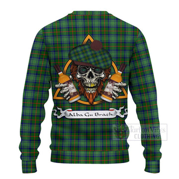 Cranstoun (Cranston) Tartan Ugly Sweater with Family Crest and Bearded Skull Holding Bottles of Whiskey - Tartan Vibes Clothing