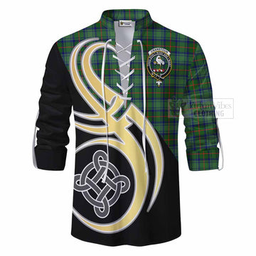 Cranstoun (Cranston) Tartan Ghillie Kilt Shirt with Family Crest and Celtic Symbol Style - Tartan Vibes Clothing