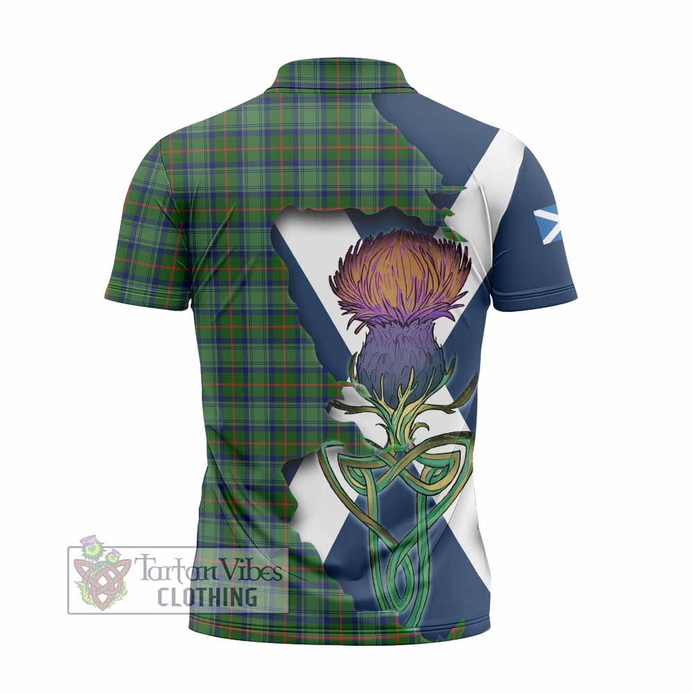 Tartan Vibes Clothing Cranstoun (Cranston) Tartan Family Crest Zipper Polo Shirt Scottish Thistle Celtic Inspired