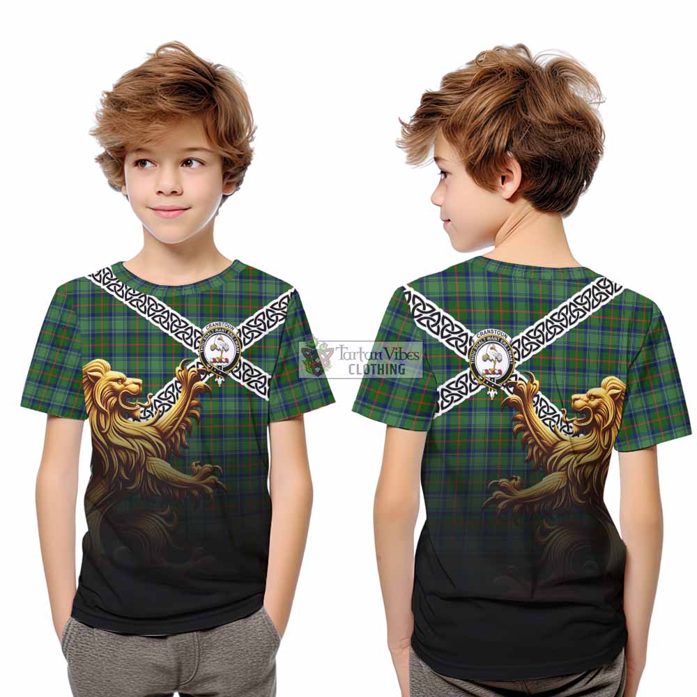 Cranstoun (Cranston) Crest Tartan Kid T-Shirt with Golden Lion Emblem Celtic Style - Tartan Vibes Clothing