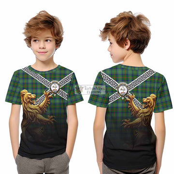 Cranstoun (Cranston) Crest Tartan Kid T-Shirt with Golden Lion Emblem Celtic Style - Tartan Vibes Clothing