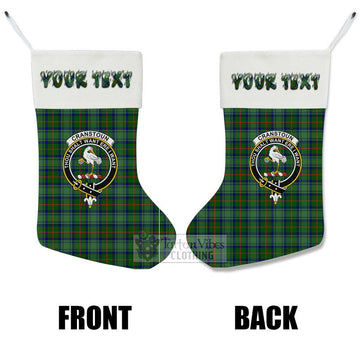 Cranstoun (Cranston) Tartan Family Crest Christmas Stocking with Personalized Text - Tartan Vibes Clothing