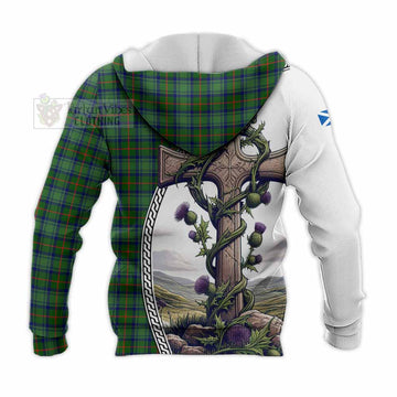 Cranstoun (Cranston) Tartan Knitted Hoodie with Family Crest and St. Andrew's Cross Accented by Thistle Vines - Tartan Vibes Clothing