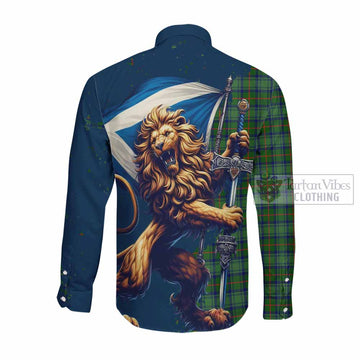 Cranstoun (Cranston) Tartan Family Crest Long Sleeve Button Shirt with Scottish Majestic Lion Men's Shirt - Tartan Vibes Clothing