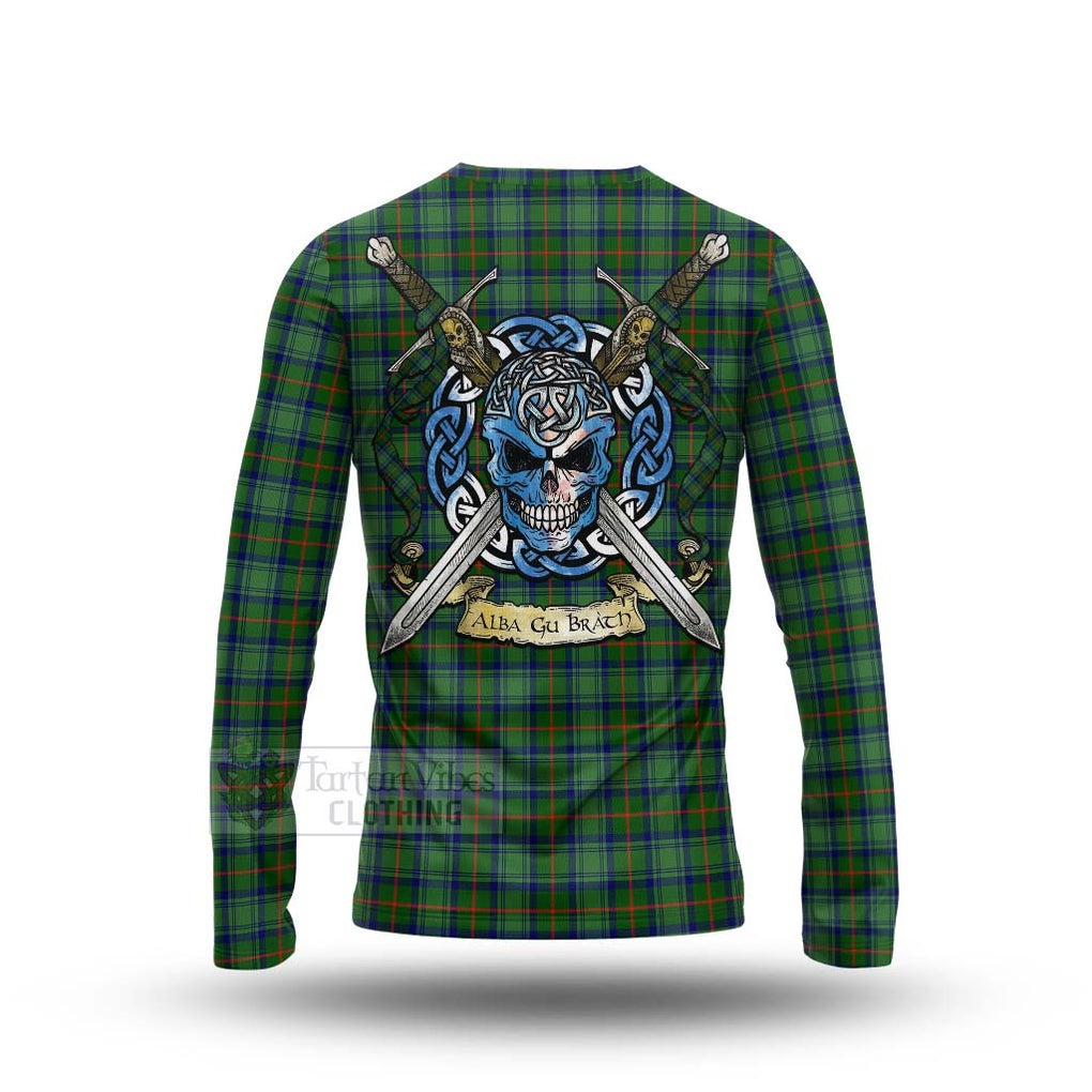 Cranstoun (Cranston) Tartan Long Sleeve T-Shirt with Family Crest Celtic Skull Style - Tartan Vibes Clothing