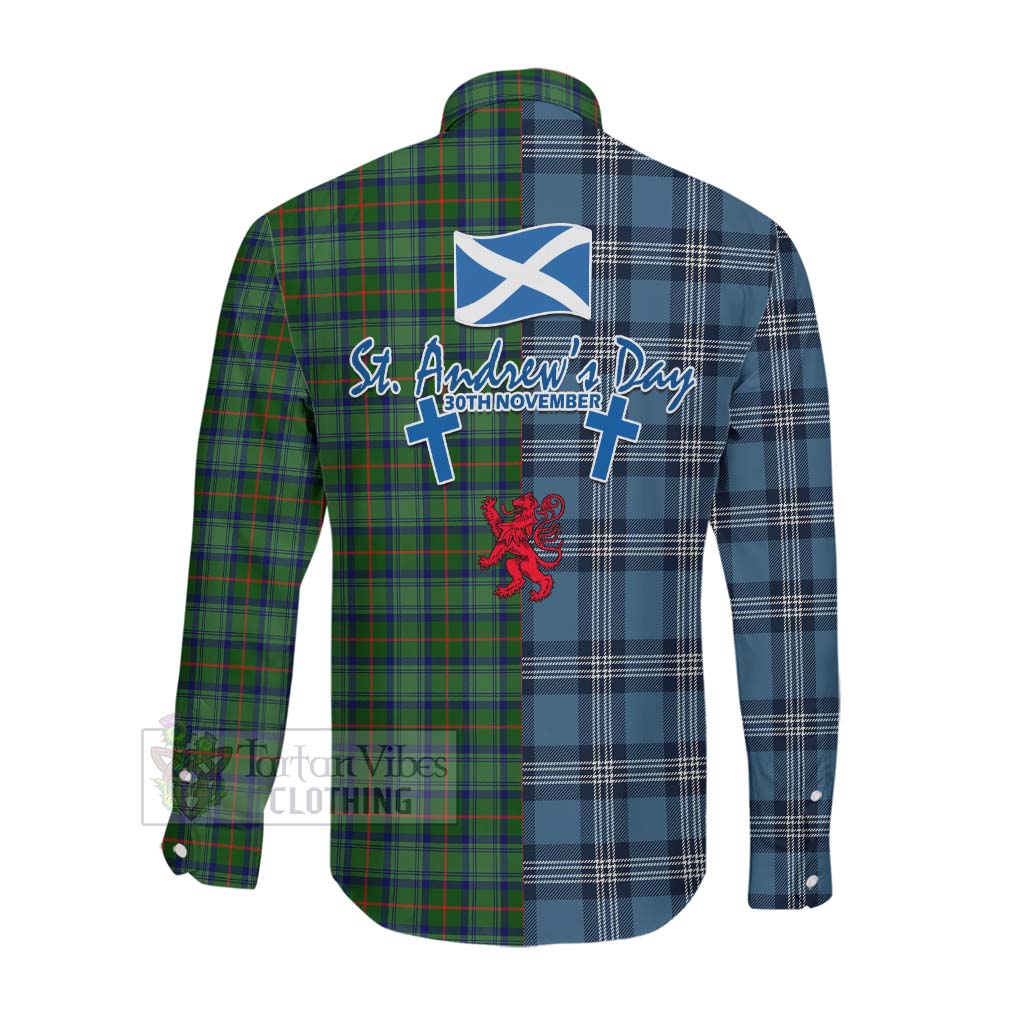 Cranstoun (Cranston) Tartan Long Sleeve Button Shirt Happy St. Andrew's Day Half Tartan Style Men's Shirt - Tartan Vibes Clothing