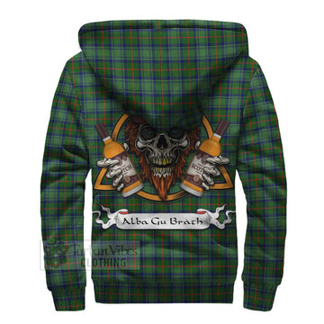 Cranstoun (Cranston) Tartan Sherpa Hoodie with Family Crest and Bearded Skull Holding Bottles of Whiskey - Tartan Vibes Clothing