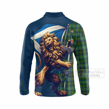 Cranstoun (Cranston) Tartan Family Crest Long Sleeve Polo Shirt with Scottish Majestic Lion - Tartan Vibes Clothing
