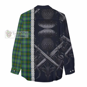 Cranstoun (Cranston) Tartan Women's Casual Shirt with Family Crest Cross Sword Thistle Celtic Vibes - Tartan Vibes Clothing