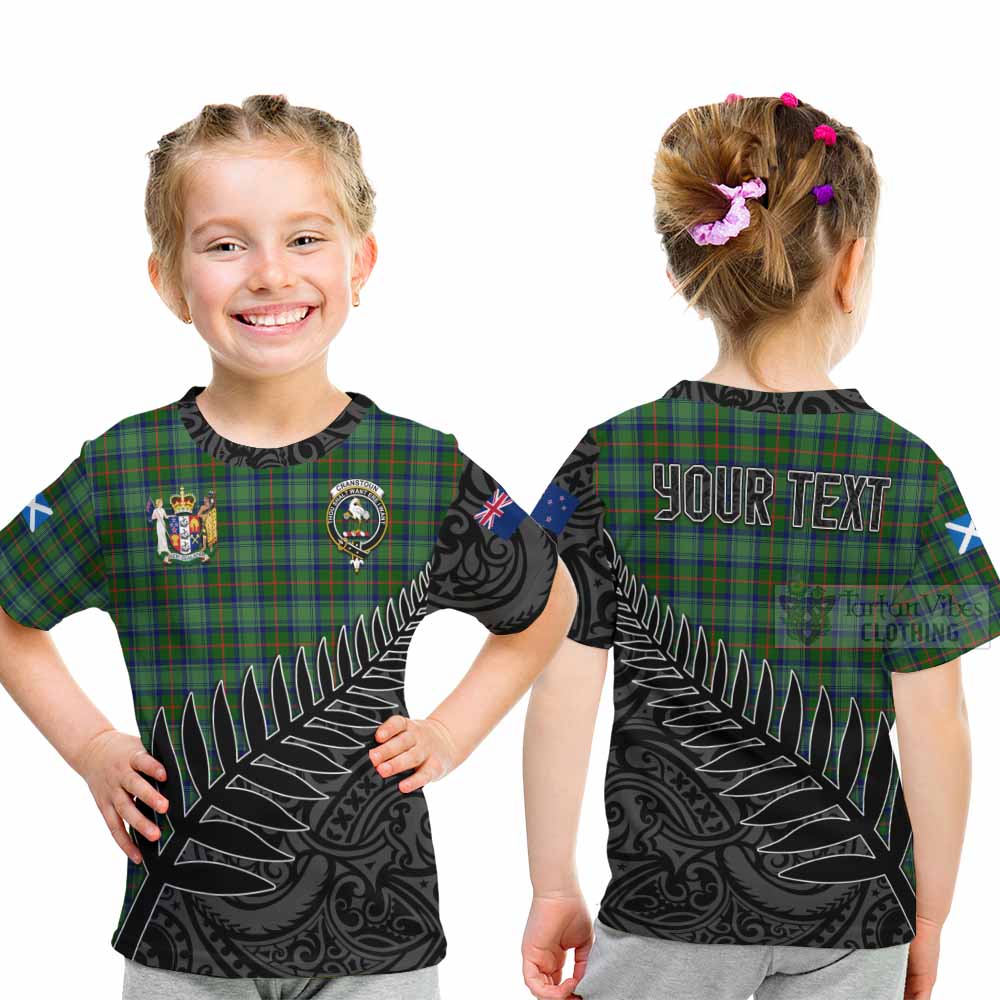Tartan Vibes Clothing Cranstoun (Cranston) Crest Tartan Kid T-Shirt with New Zealand Silver Fern Half Style