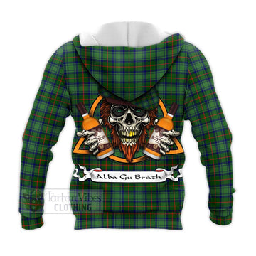 Cranstoun (Cranston) Tartan Knitted Hoodie with Family Crest and Bearded Skull Holding Bottles of Whiskey - Tartan Vibes Clothing
