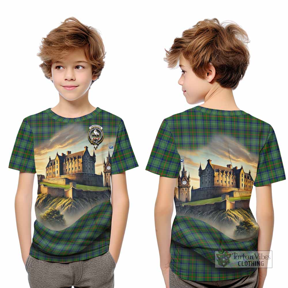 Cranstoun (Cranston) Tartan Family Crest Kid T-Shirt with Scottish Ancient Castle Style - Tartan Vibes Clothing