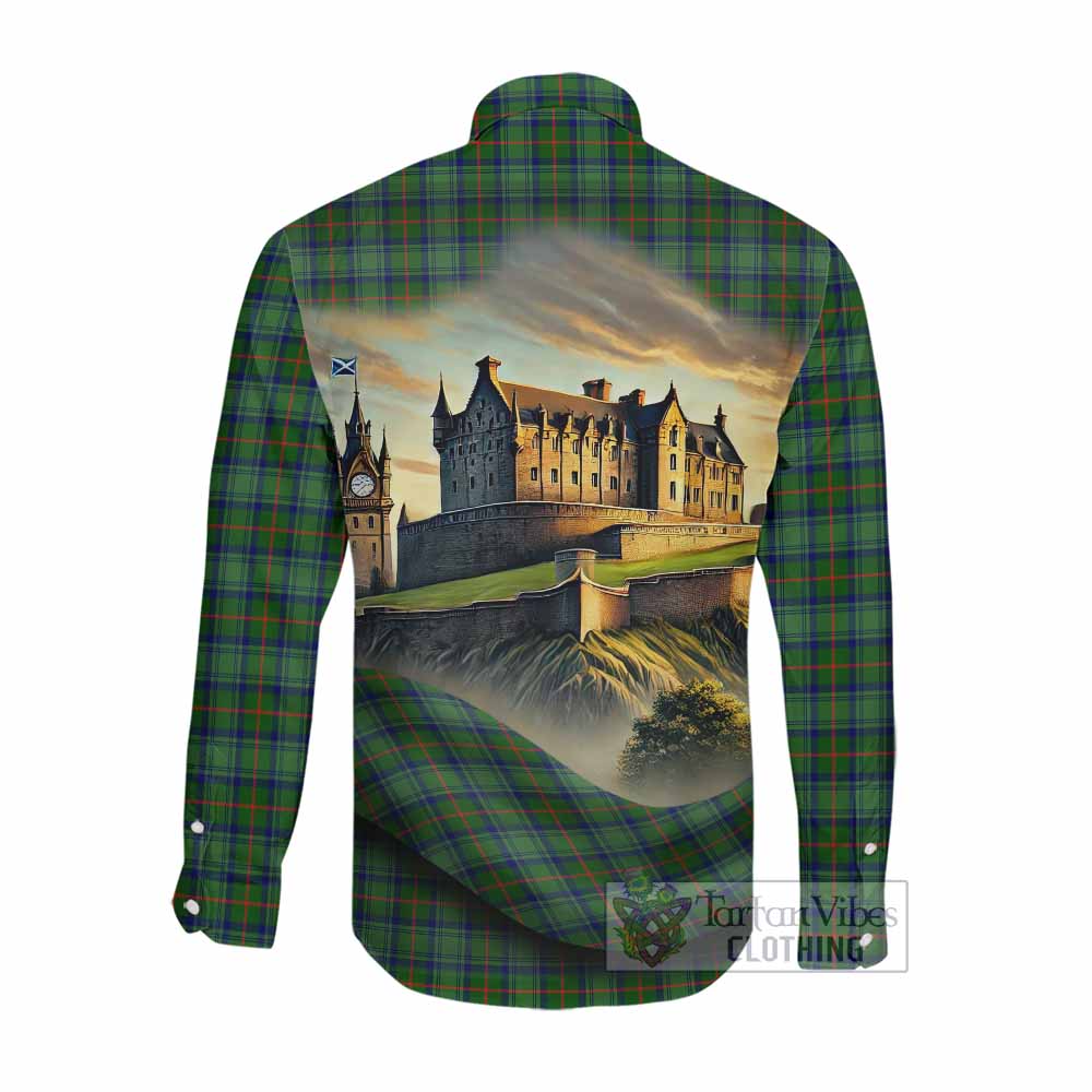 Tartan Vibes Clothing Cranstoun (Cranston) Tartan Family Crest Long Sleeve Button Shirt with Scottish Ancient Castle Style