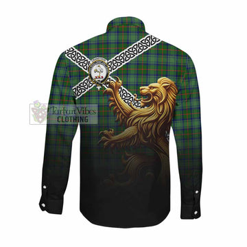 Cranstoun (Cranston) Crest Tartan Long Sleeve Button Shirt with Golden Lion Emblem Celtic Style Men's Shirt - Tartan Vibes Clothing