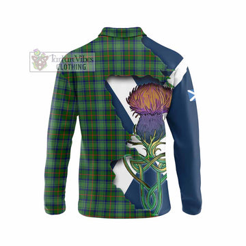 Tartan Vibes Clothing Cranstoun (Cranston) Tartan Family Crest Long Sleeve Polo Shirt Scottish Thistle Celtic Inspired