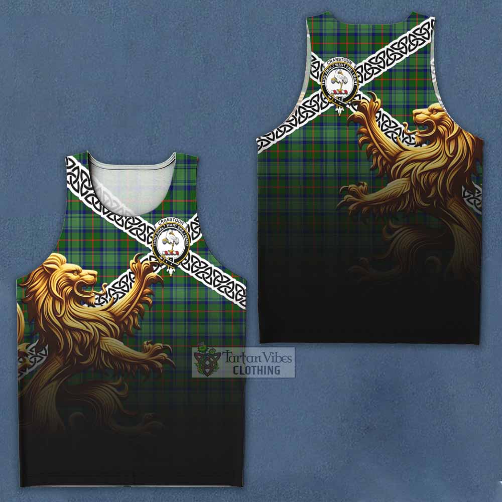 Cranstoun (Cranston) Crest Tartan Men's Tank Top with Golden Lion Emblem Celtic Style - Tartan Vibes Clothing