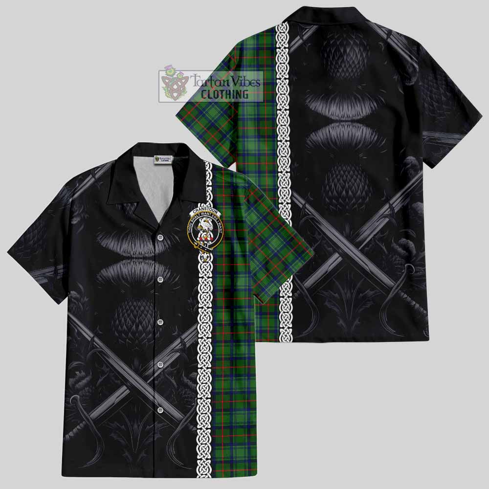 Cranstoun (Cranston) Tartan Hawaiian Shirt with Family Crest Cross Sword Thistle Celtic Vibes - Tartan Vibes Clothing
