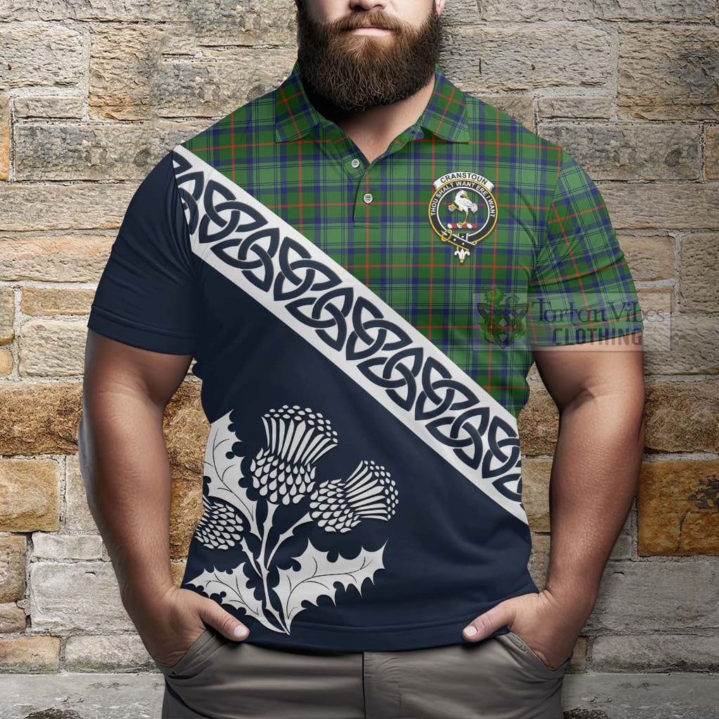 Cranstoun (Cranston) Tartan Polo Shirt Featuring Thistle and Scotland Map - Tartanvibesclothing Store