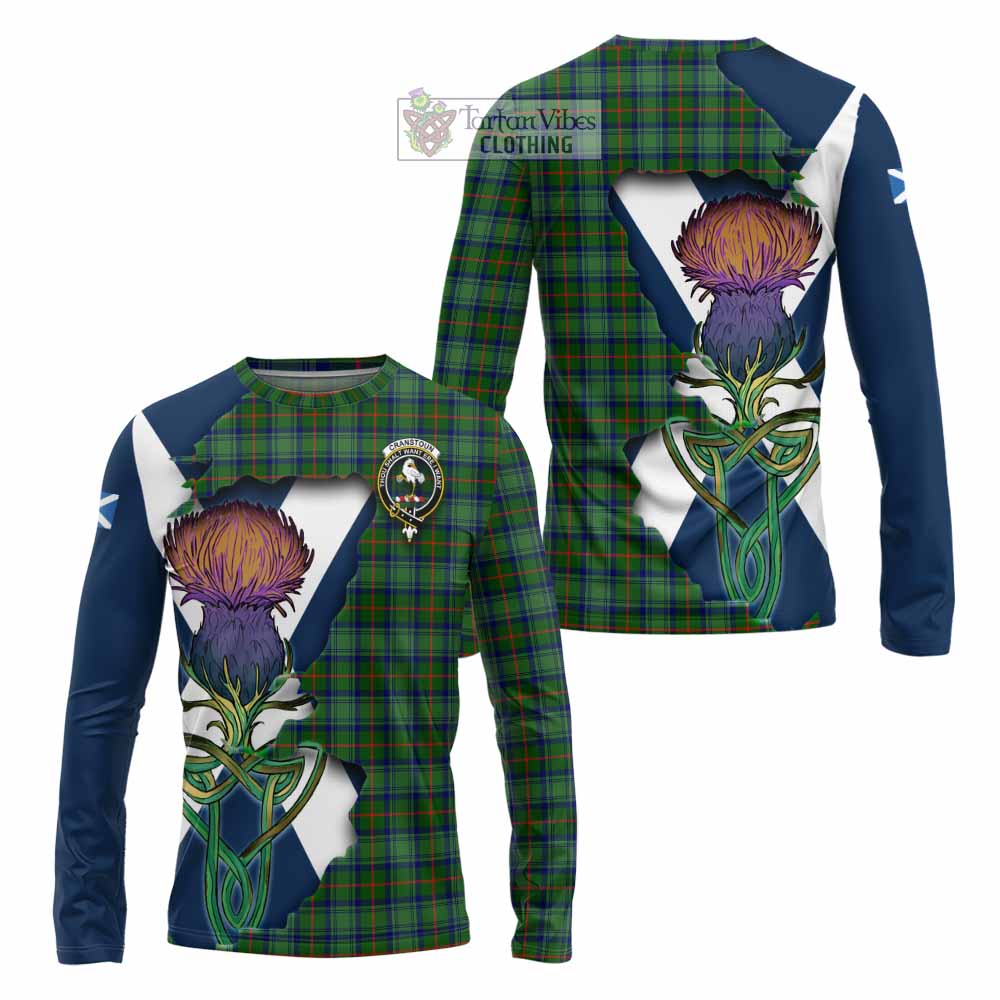 Tartan Vibes Clothing Cranstoun (Cranston) Tartan Family Crest Long Sleeve T-Shirt Scottish Thistle Celtic Inspired