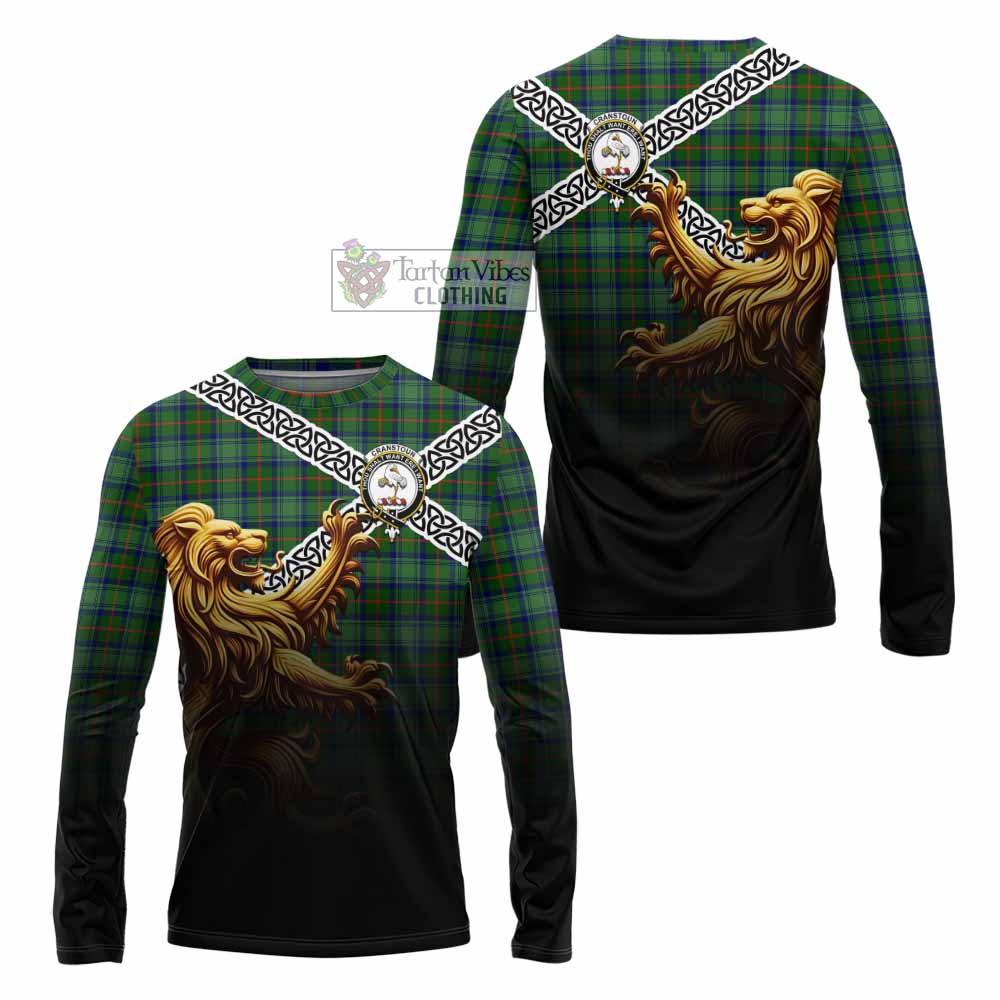 Cranstoun (Cranston) Crest Tartan Long Sleeve T-Shirt with Golden Lion Emblem Celtic Style - Tartan Vibes Clothing