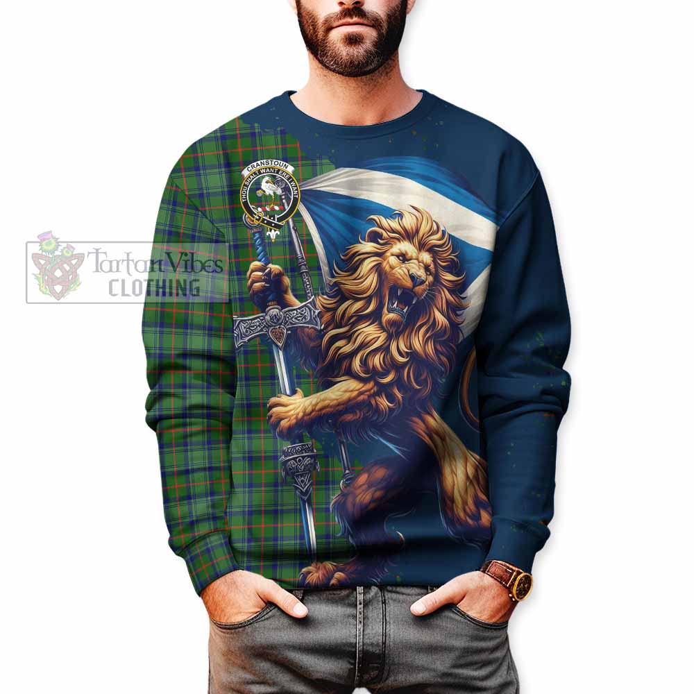 Cranstoun (Cranston) Tartan Family Crest Sweatshirt with Scottish Majestic Lion - Tartan Vibes Clothing