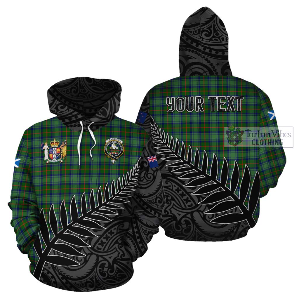 Tartan Vibes Clothing Cranstoun (Cranston) Crest Tartan Cotton Hoodie with New Zealand Silver Fern Half Style