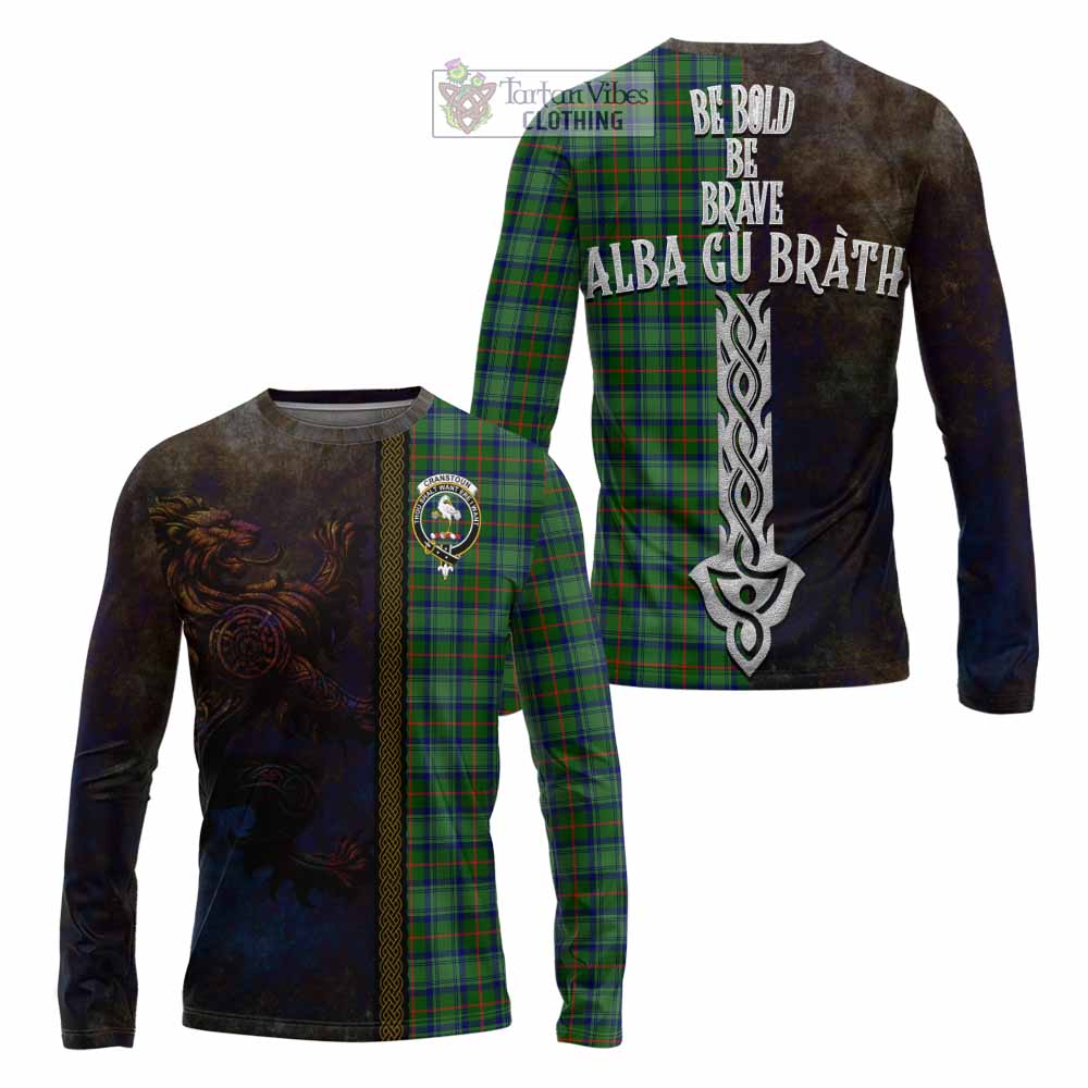 Tartan Vibes Clothing Cranstoun (Cranston) Tartan Family Crest Long Sleeve T-Shirt Alba Gu Brath Be Brave Lion Ancient Style