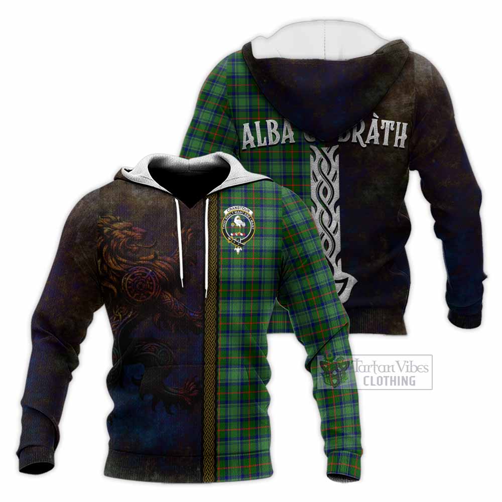 Tartan Vibes Clothing Cranstoun (Cranston) Tartan Family Crest Knitted Hoodie Alba Gu Brath Be Brave Lion Ancient Style
