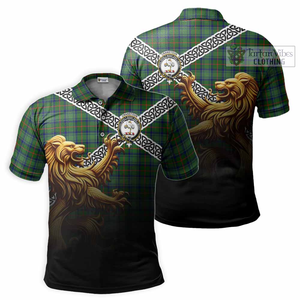 Cranstoun (Cranston) Crest Tartan Polo Shirt with Golden Lion Emblem Celtic Style - Tartan Vibes Clothing