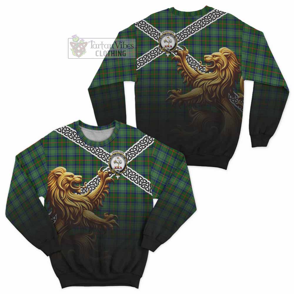 Cranstoun (Cranston) Crest Tartan Sweatshirt with Golden Lion Emblem Celtic Style - Tartan Vibes Clothing