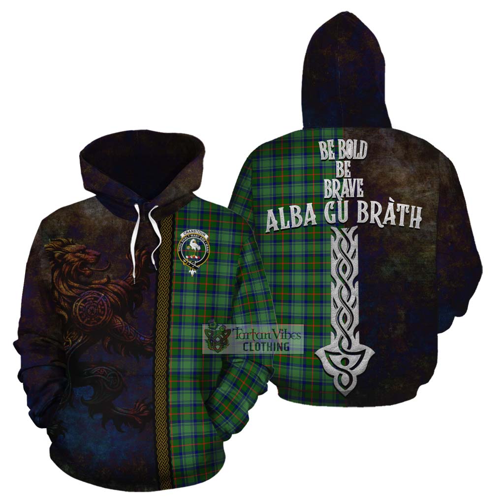 Tartan Vibes Clothing Cranstoun (Cranston) Tartan Family Crest Cotton Hoodie Alba Gu Brath Be Brave Lion Ancient Style