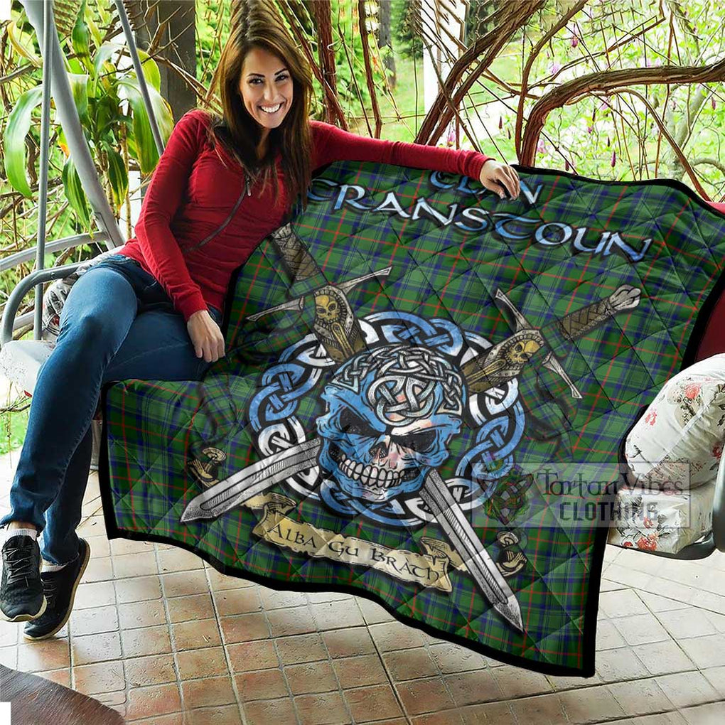 Cranstoun (Cranston) Tartan Quilt with Celtic Skull Alba Gu Brath Style - Tartan Vibes Clothing