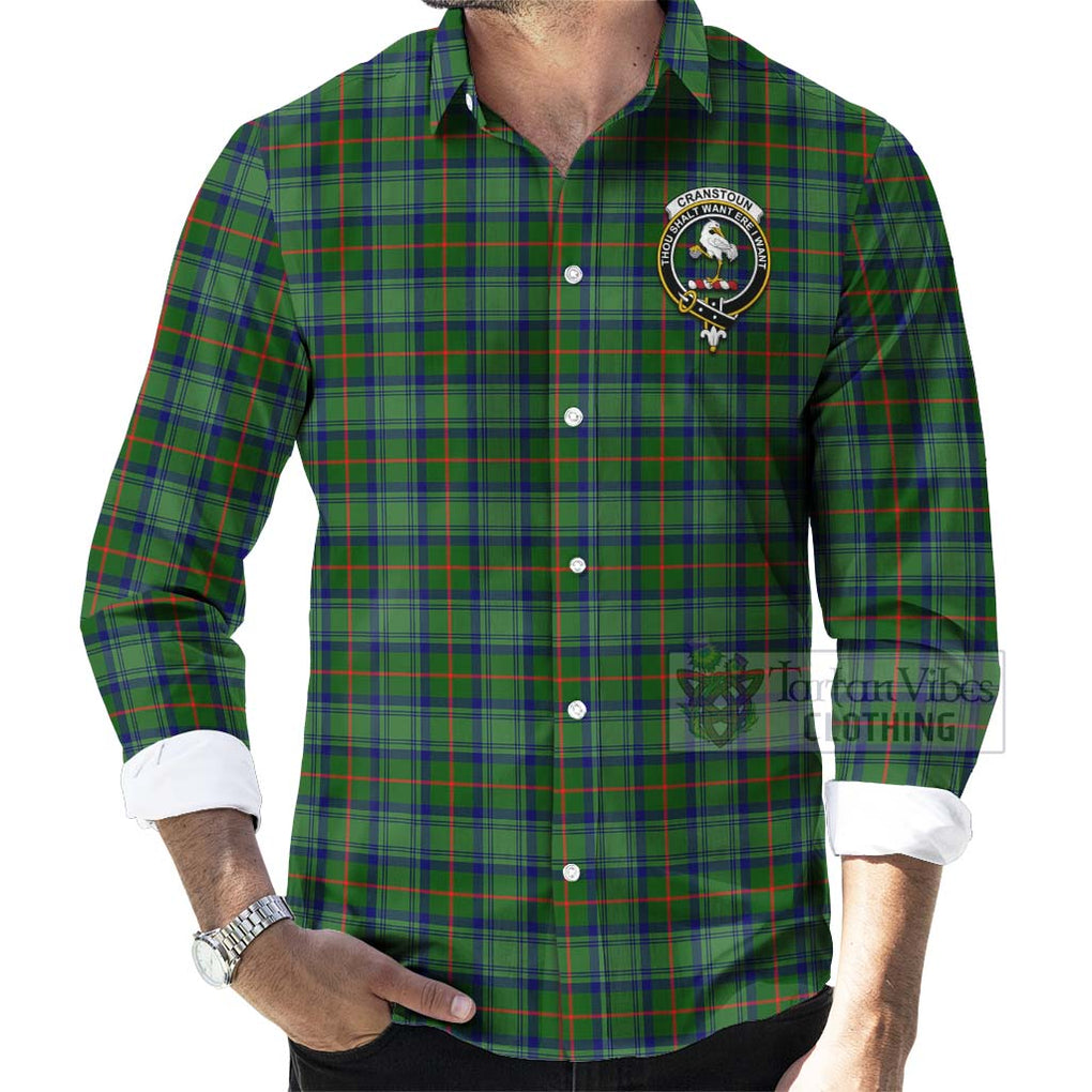 Cranstoun (Cranston) Tartan Long Sleeve Button Shirt with Family Crest Celtic Skull Style - Tartan Vibes Clothing